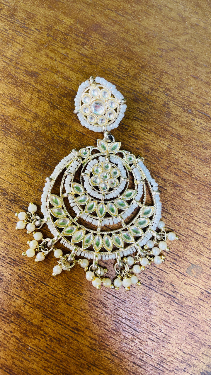 Gold Chandbali with white Pearl Drops Earring|Inaayat by Divya Taimni