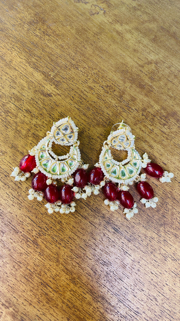 Shayma Chandbali Maroon Pearl Drops Earrings|Inaayat by Divya Taimni