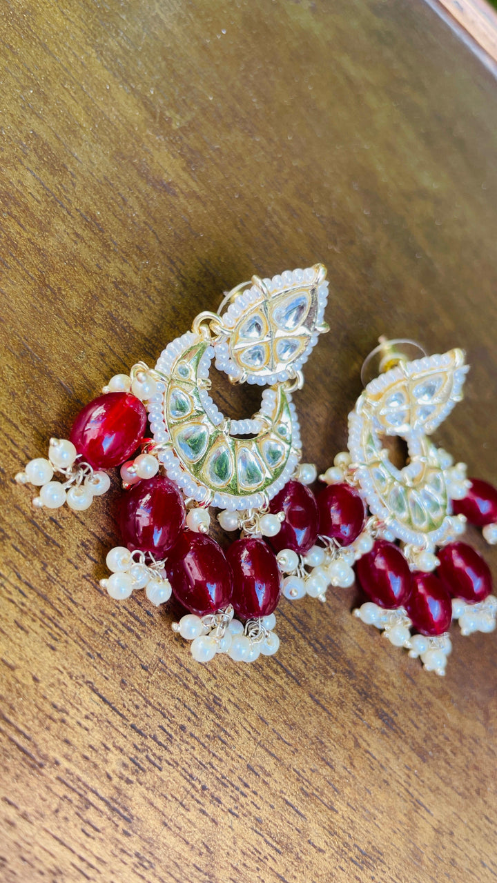 Shayma Chandbali Maroon Pearl Drops Earrings|Inaayat by Divya Taimni