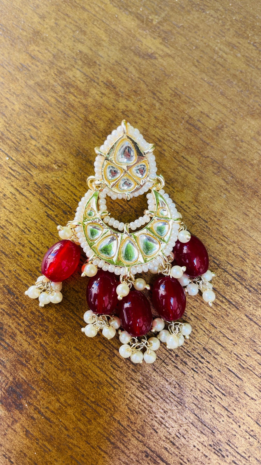 Shayma Chandbali Maroon Pearl Drops Earrings|Inaayat by Divya Taimni