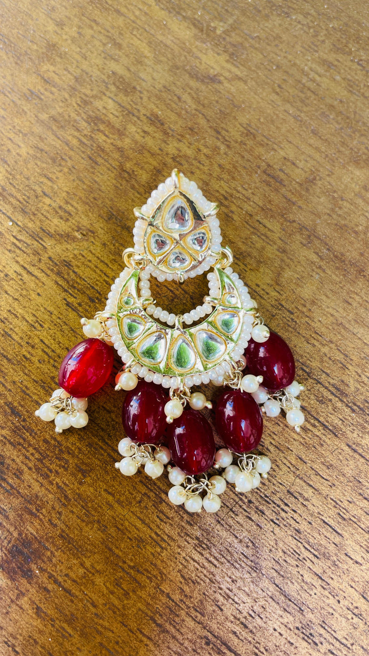 Shayma Chandbali Maroon Pearl Drops Earrings|Inaayat by Divya Taimni