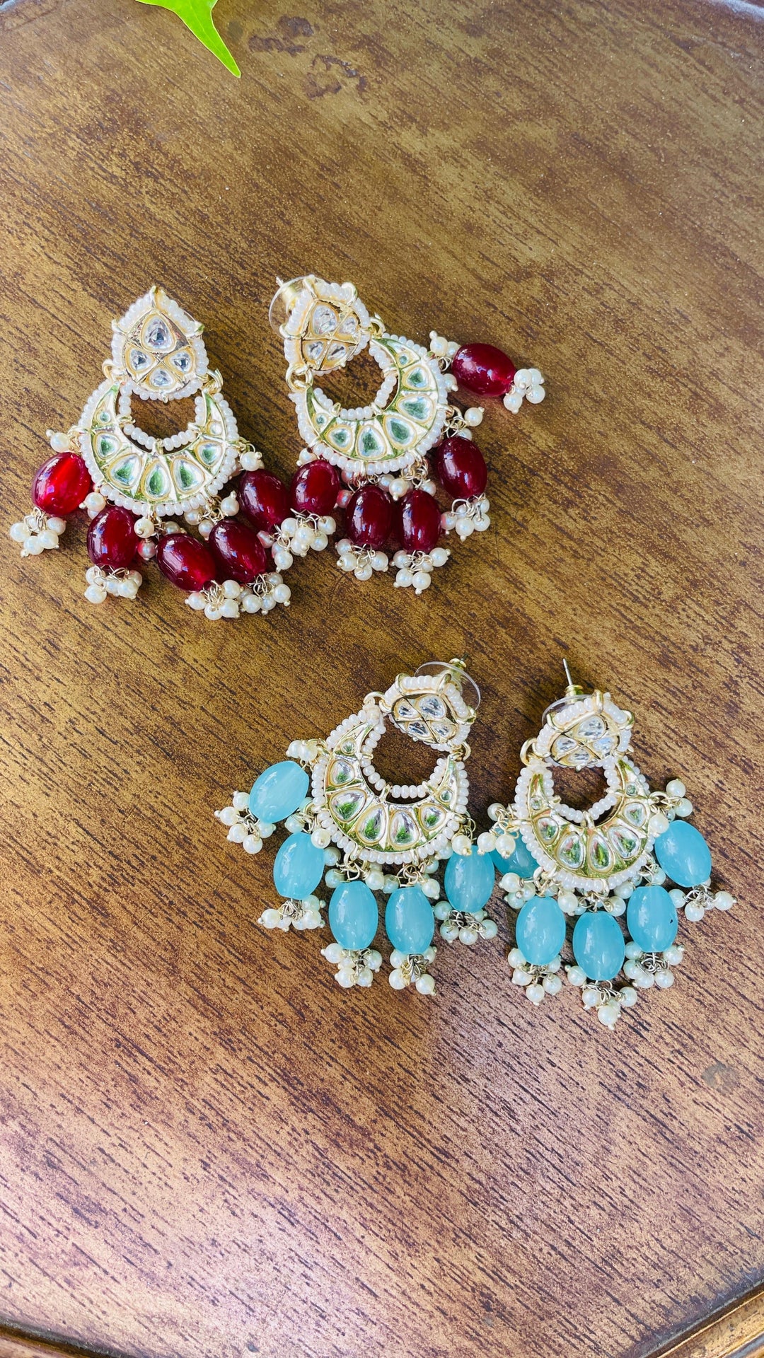 Shayma Chandbali Maroon Pearl Drops Earrings|Inaayat by Divya Taimni