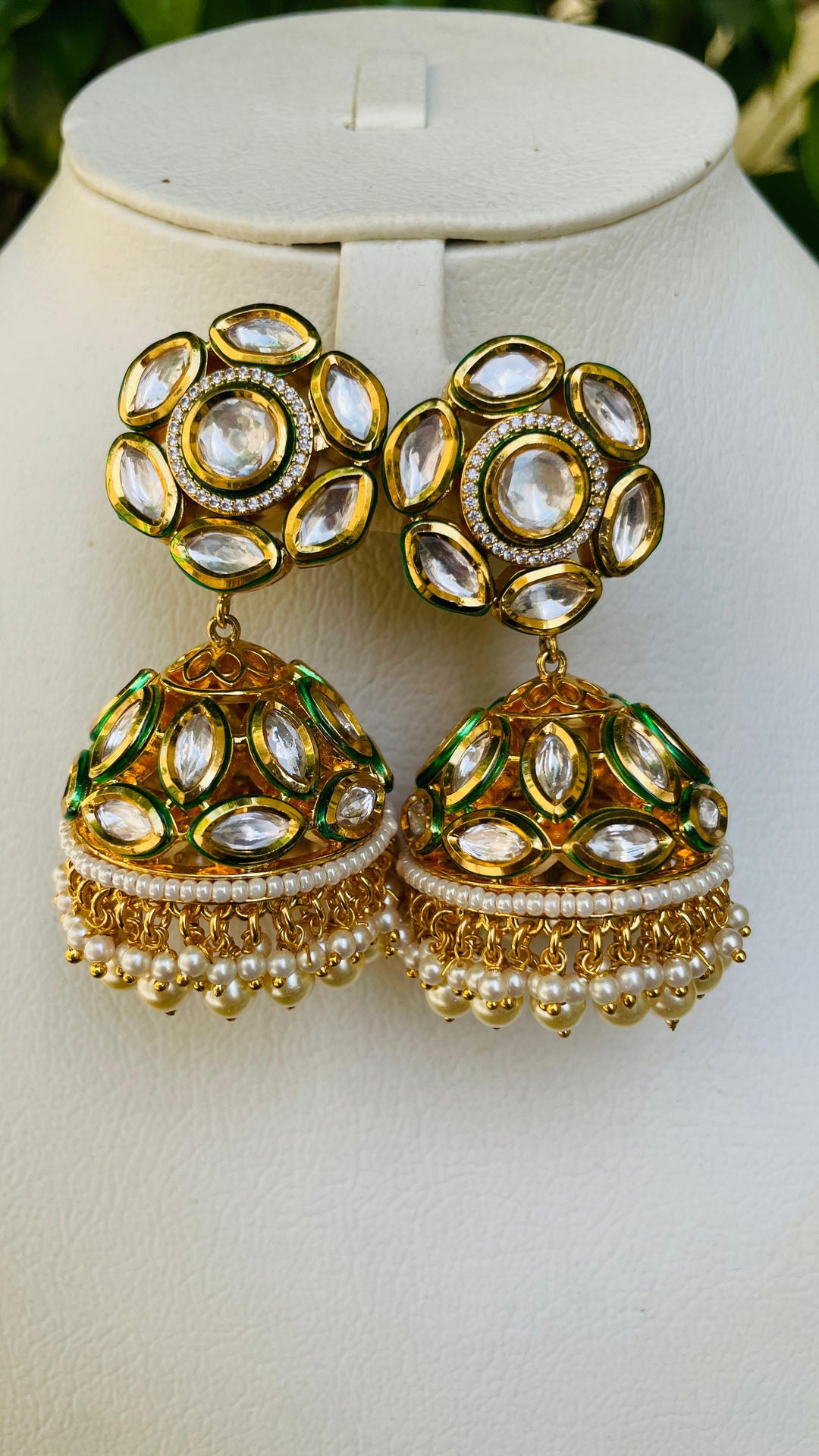 Emerald Green Jhumka with Green Drop Earring |Inaayat by Divya Taimni