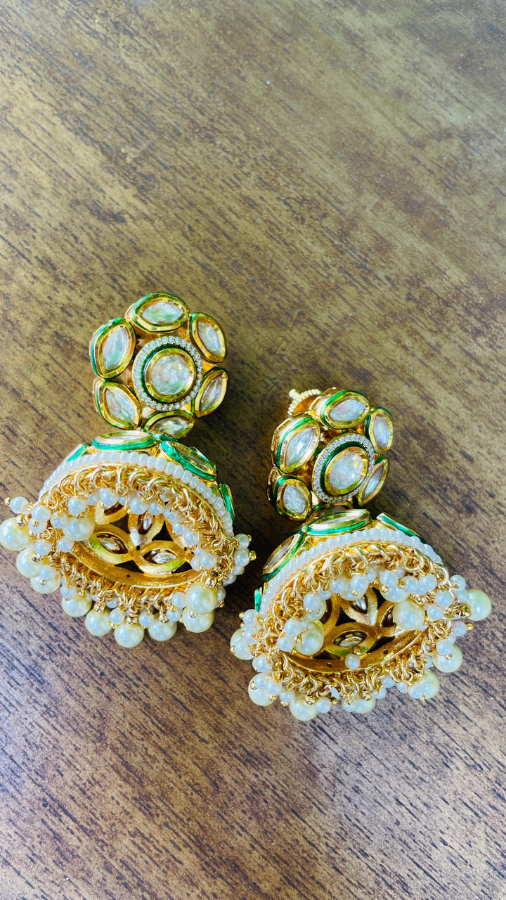 Emerald Green Jhumka with Green Drop Earring |Inaayat by Divya Taimni