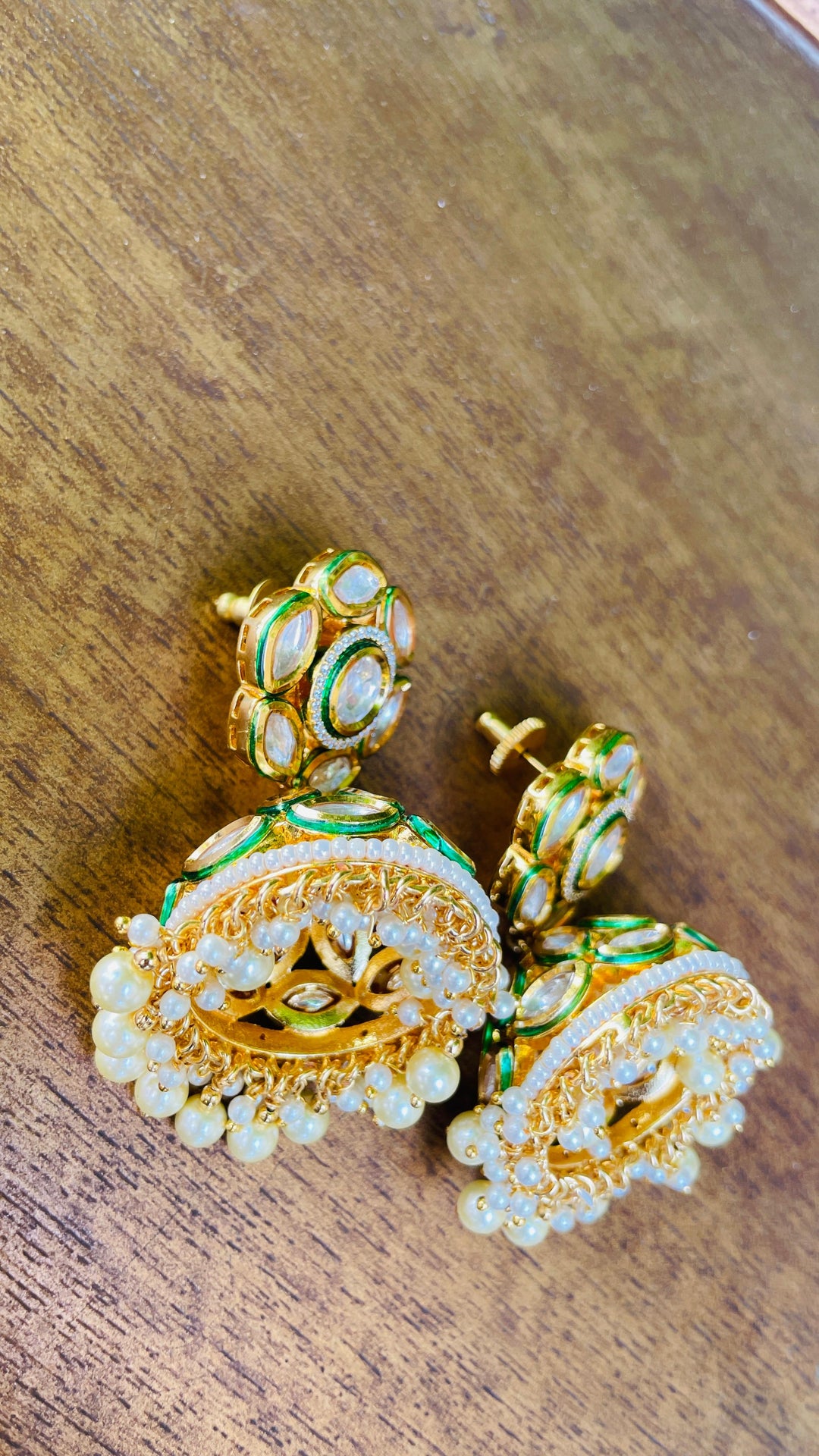 Emerald Green Jhumka with Green Drop Earring |Inaayat by Divya Taimni