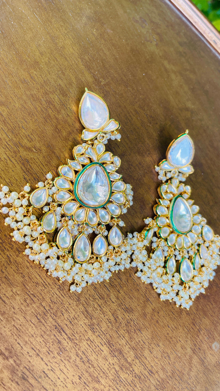 Tear Drop Kundan with Rice Pearl Drops Earring ||Inaayat by Divya Taimni