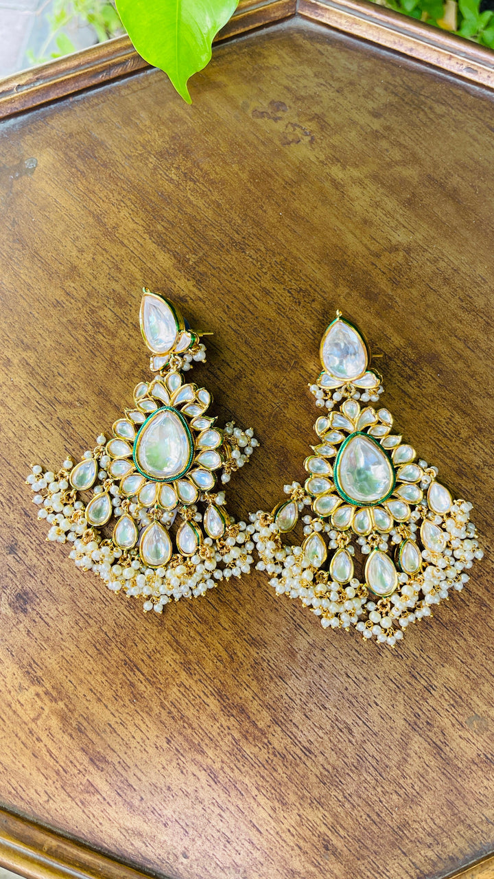 Tear Drop Kundan with Rice Pearl Drops Earring ||Inaayat by Divya Taimni
