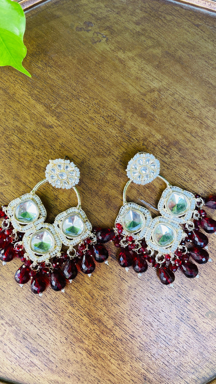 Shayma Gold with Red Pearl Drops Earrings|Inaayat by Divya Taimni