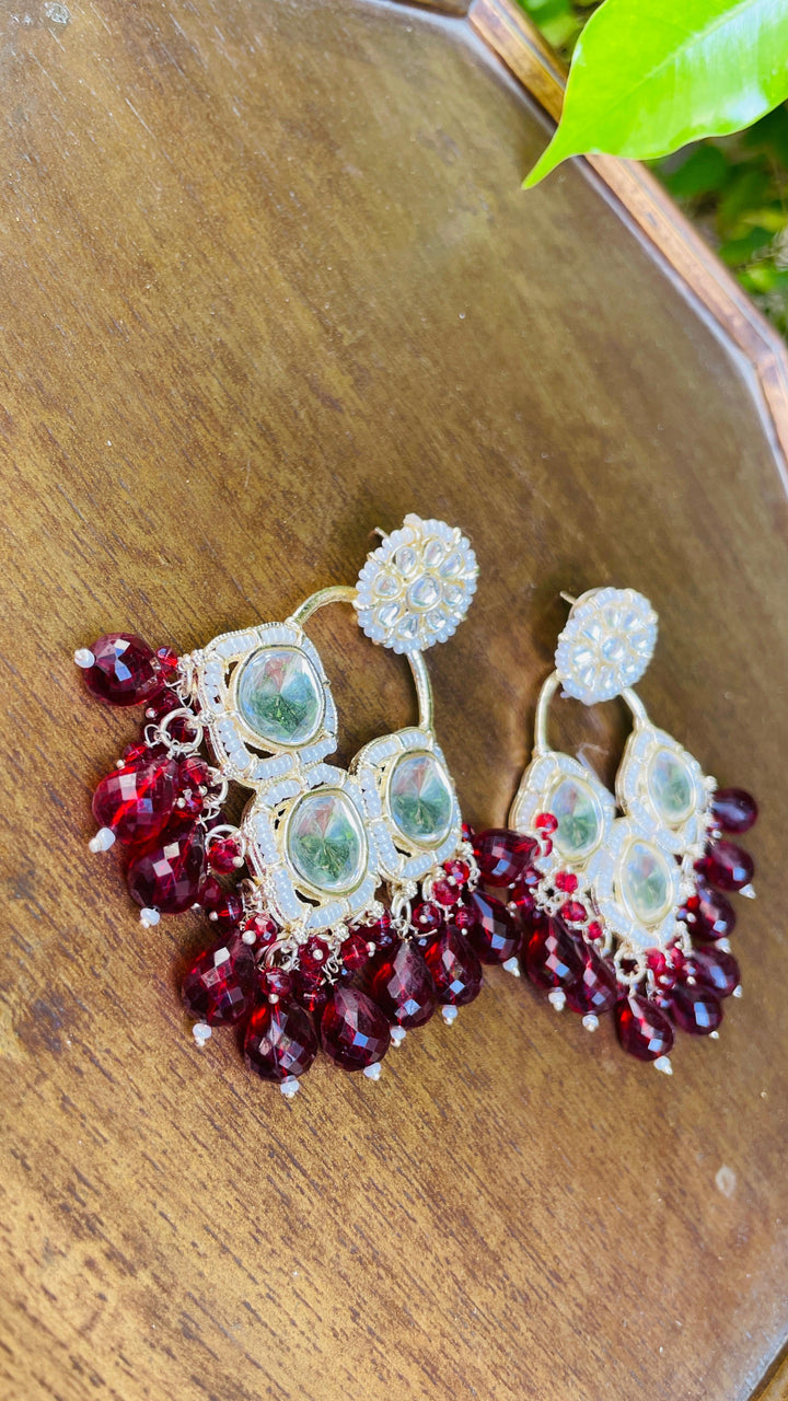 Shayma Gold with Red Pearl Drops Earrings|Inaayat by Divya Taimni