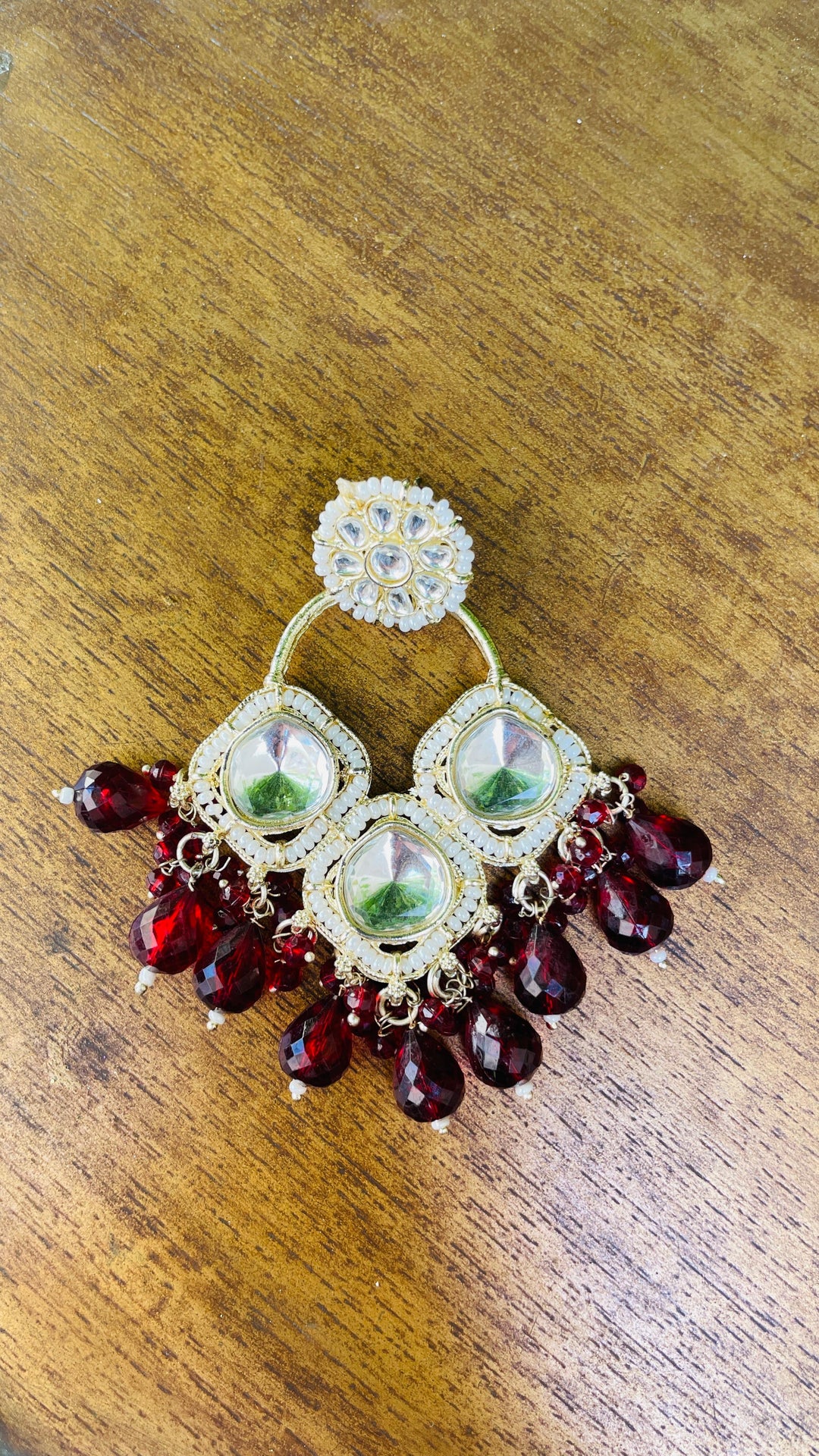 Shayma Gold with Red Pearl Drops Earrings|Inaayat by Divya Taimni