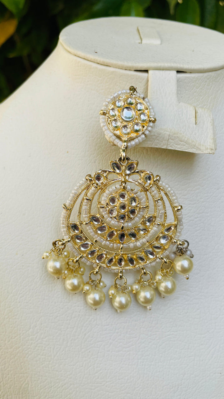 Gold Chandbali with white Pearl Drops Earring|Inaayat by Divya Taimni