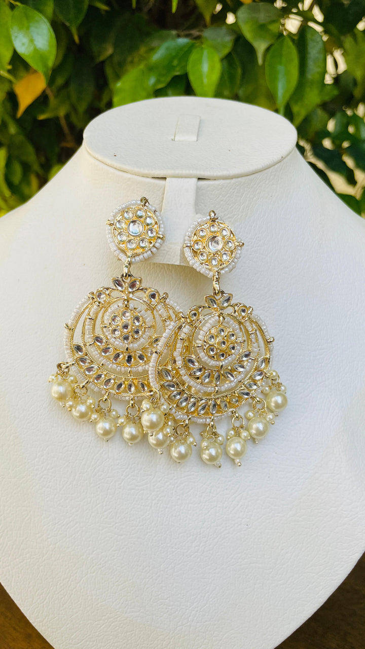 Gold Chandbali with white Pearl Drops Earring|Inaayat by Divya Taimni