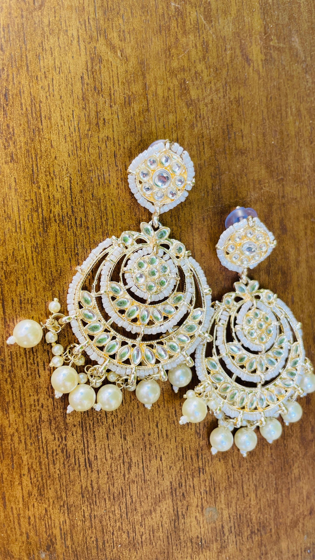 Gold Chandbali with white Pearl Drops Earring|Inaayat by Divya Taimni