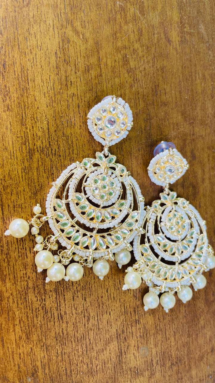 Gold Chandbali with white Pearl Drops Earring|Inaayat by Divya Taimni