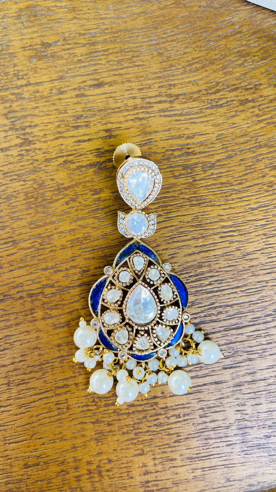 Midnight Blue and Pearl Meenakari Necklace and Earrings Set|Inaayat by Divya Taimni
