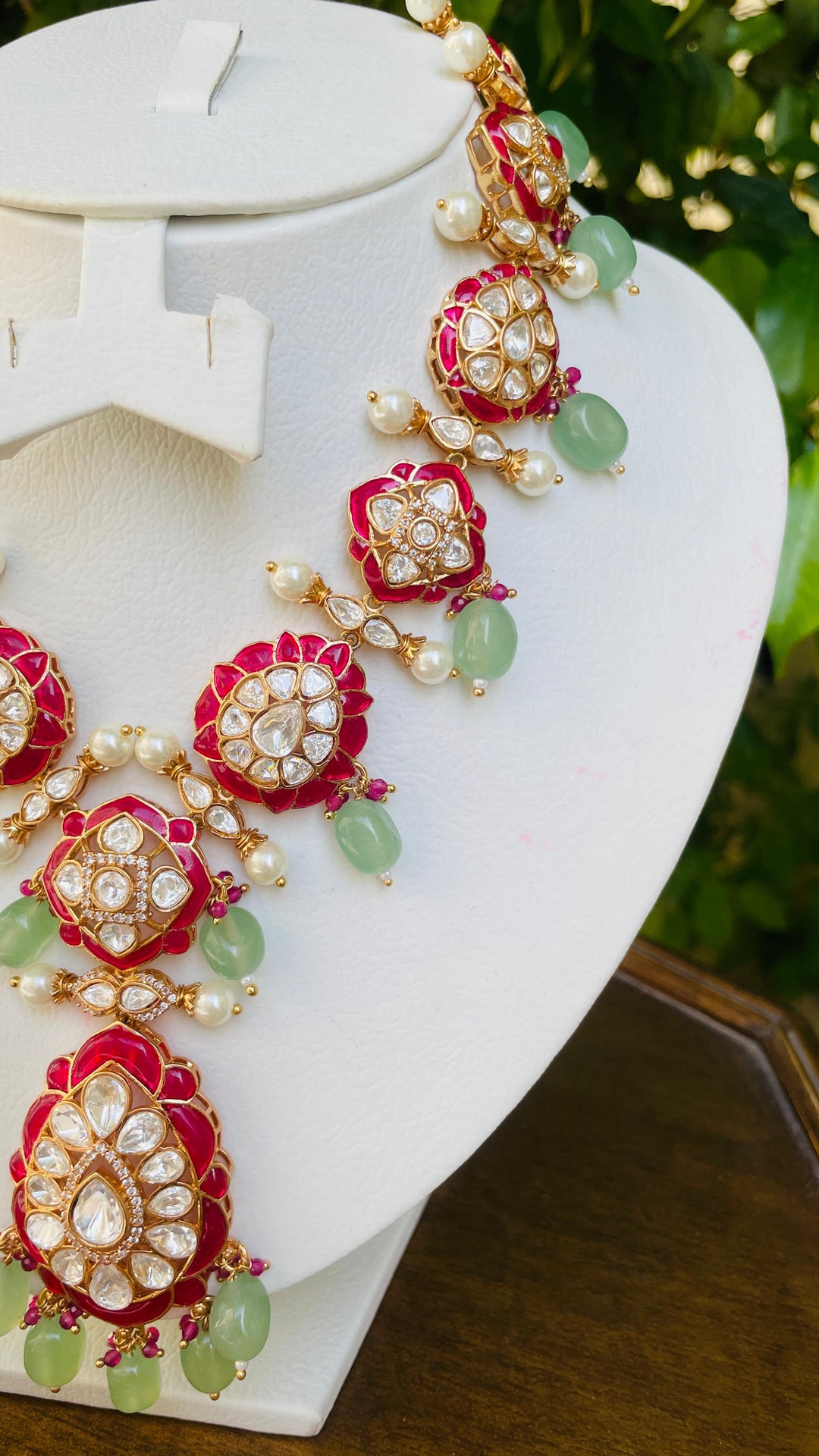 Sage Green and Ruby Meenakari Necklace and Earrings Set | Inaayat by Divya Taimni