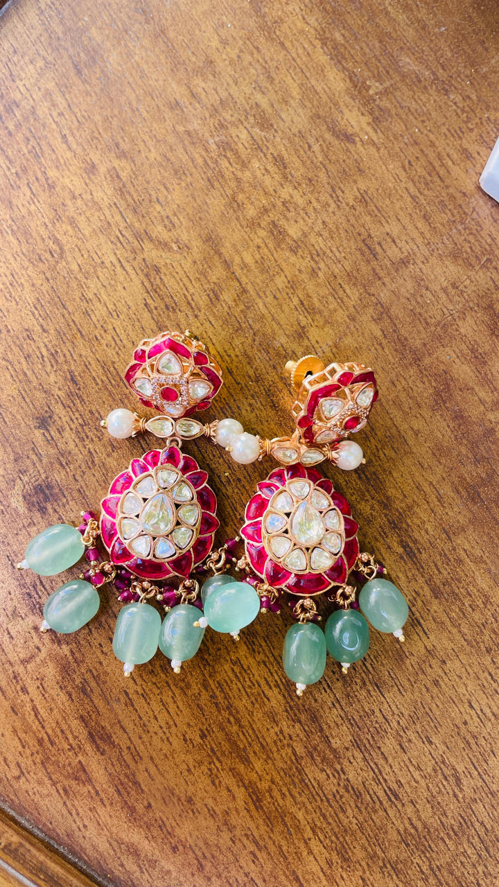 Sage Green and Ruby Meenakari Necklace and Earrings Set | Inaayat by Divya Taimni