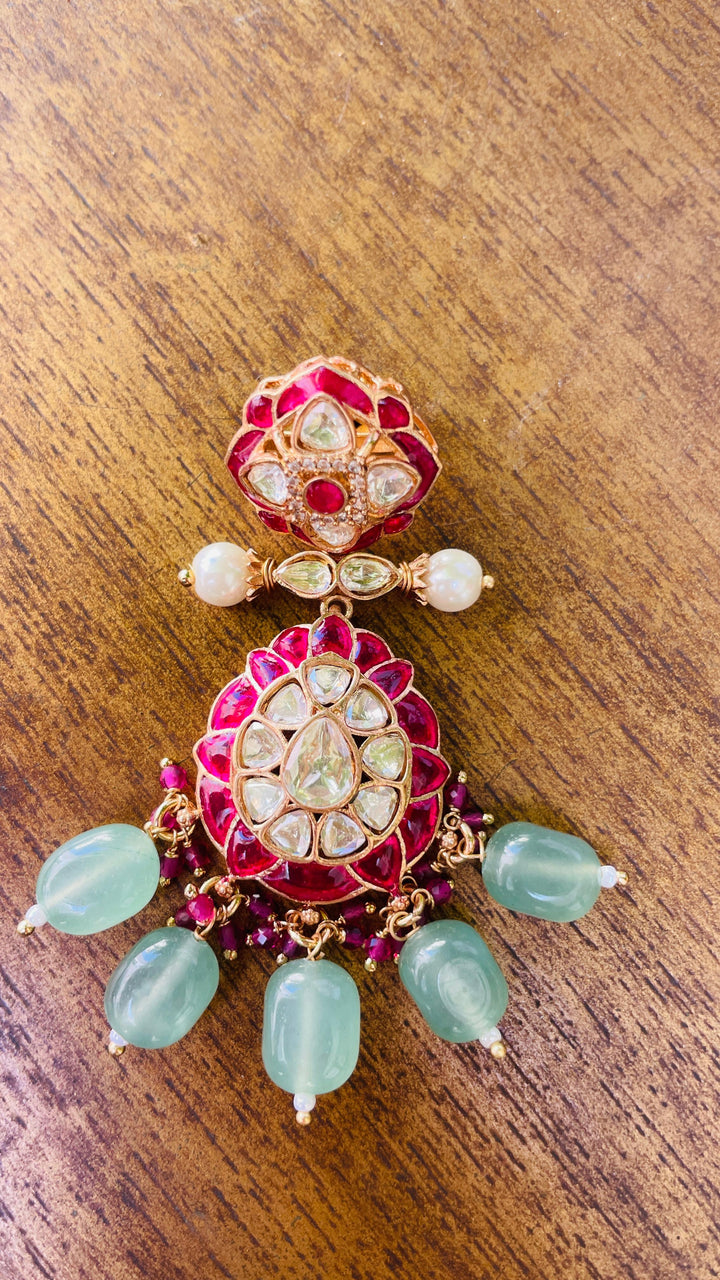 Sage Green and Ruby Meenakari Necklace and Earrings Set | Inaayat by Divya Taimni