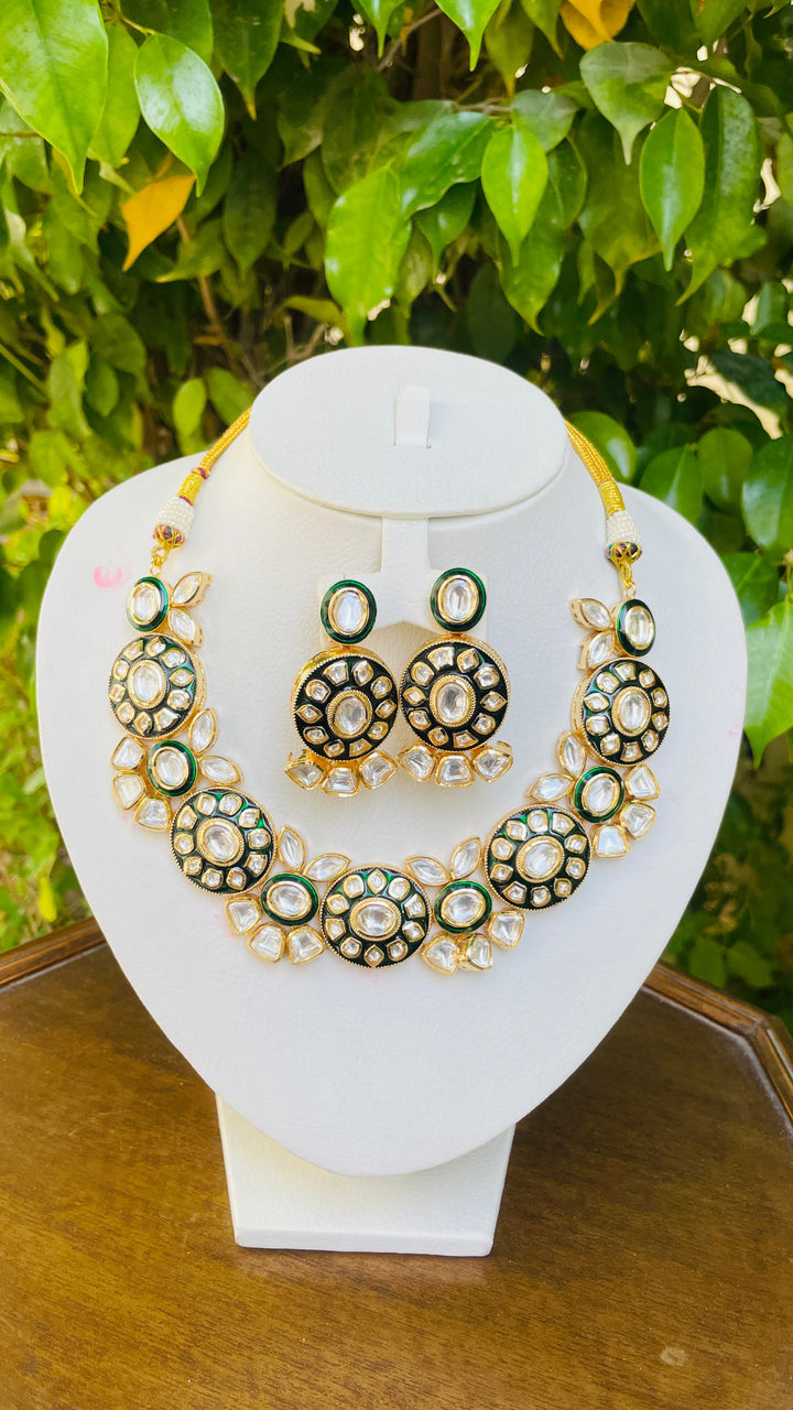Emerald Green and Mossanite Necklace and Earrings Set | Inaayat by Divya Taimni