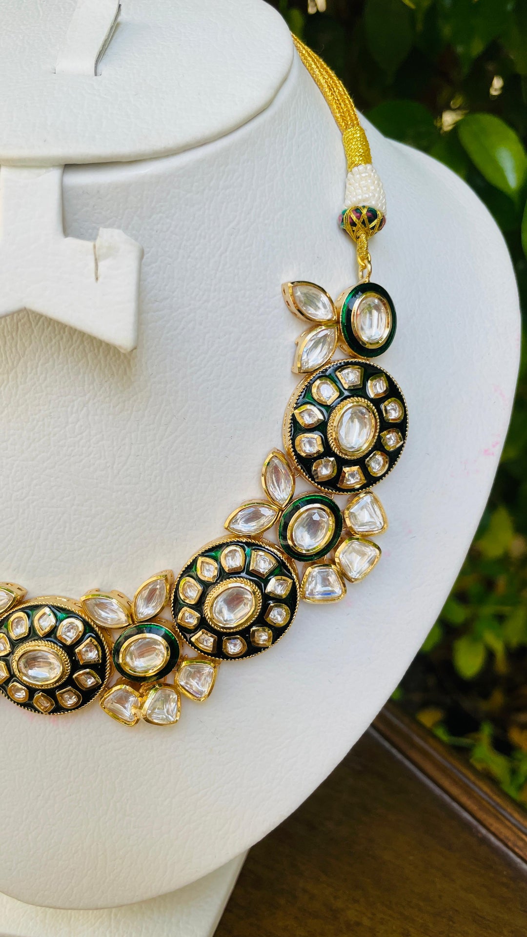 Emerald Green and Mossanite Necklace and Earrings Set | Inaayat by Divya Taimni