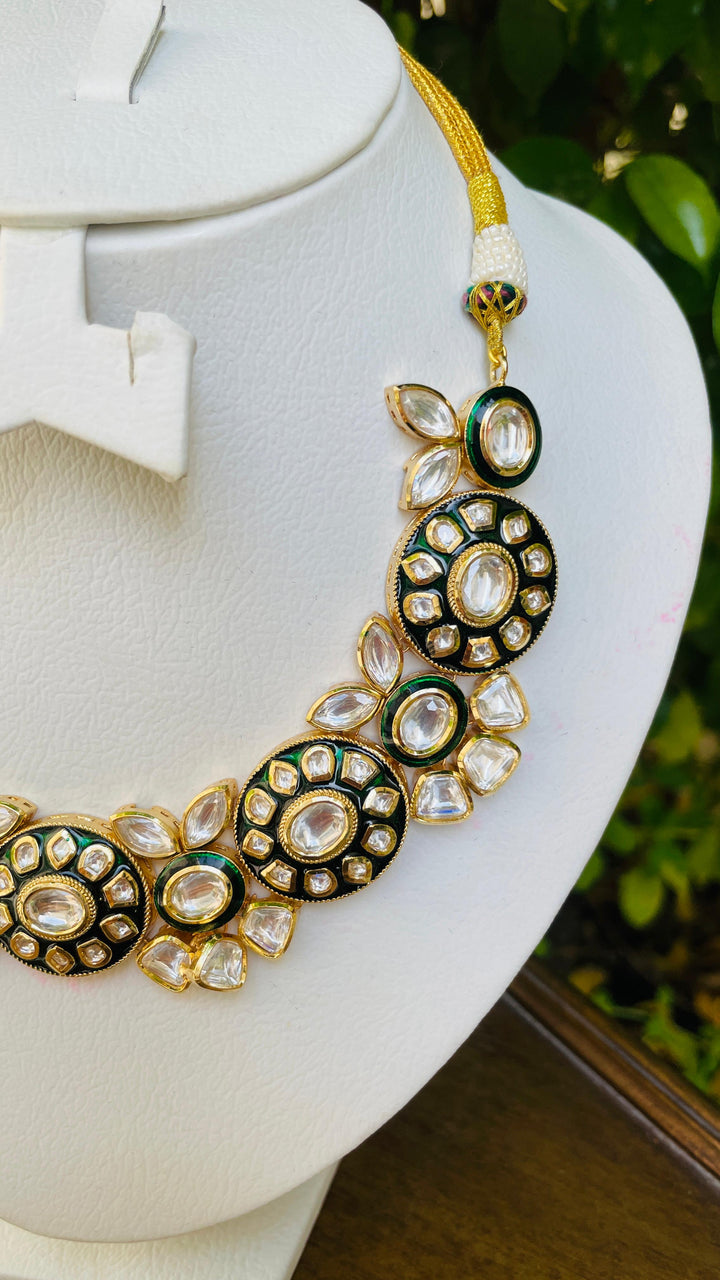 Emerald Green and Mossanite Necklace and Earrings Set | Inaayat by Divya Taimni