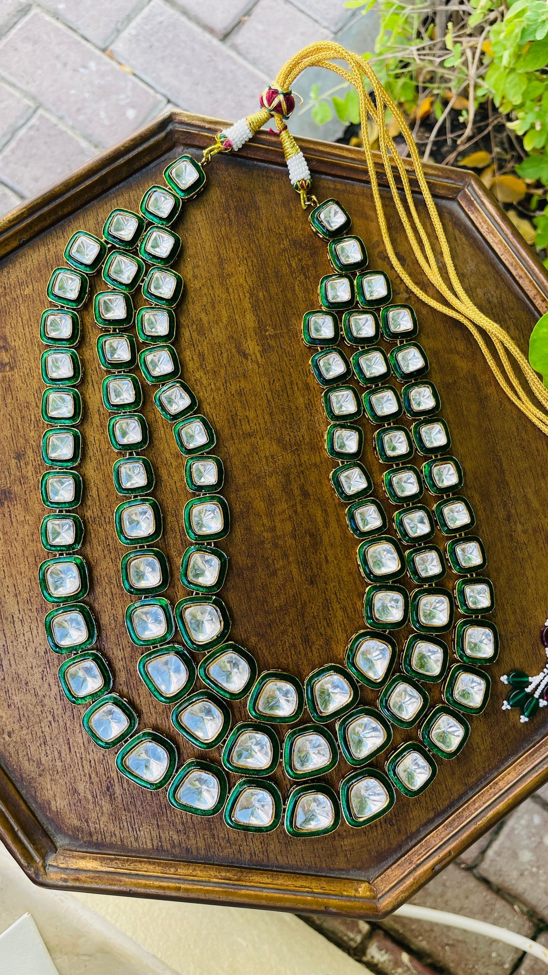 Moissanite Long Emerald Green Necklace Set | Inaayat by Divya Taimni