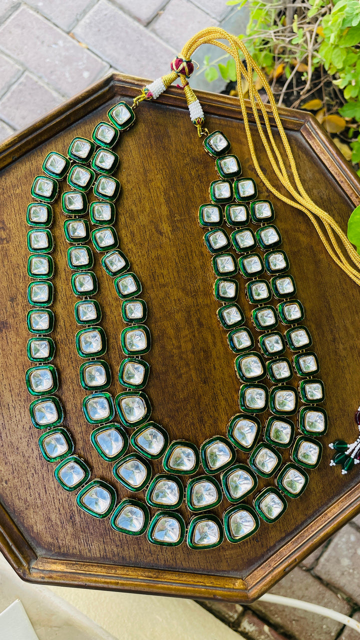 Moissanite Long Emerald Green Necklace Set | Inaayat by Divya Taimni
