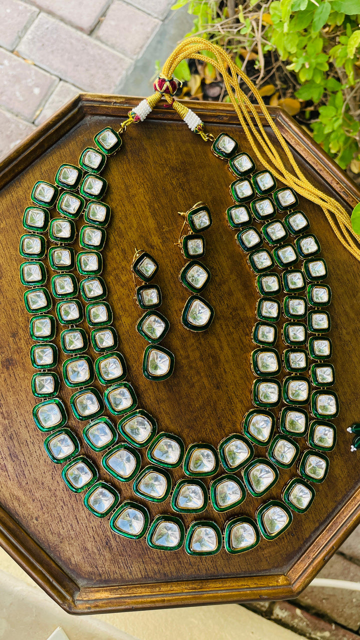 Moissanite Long Emerald Green Necklace Set | Inaayat by Divya Taimni