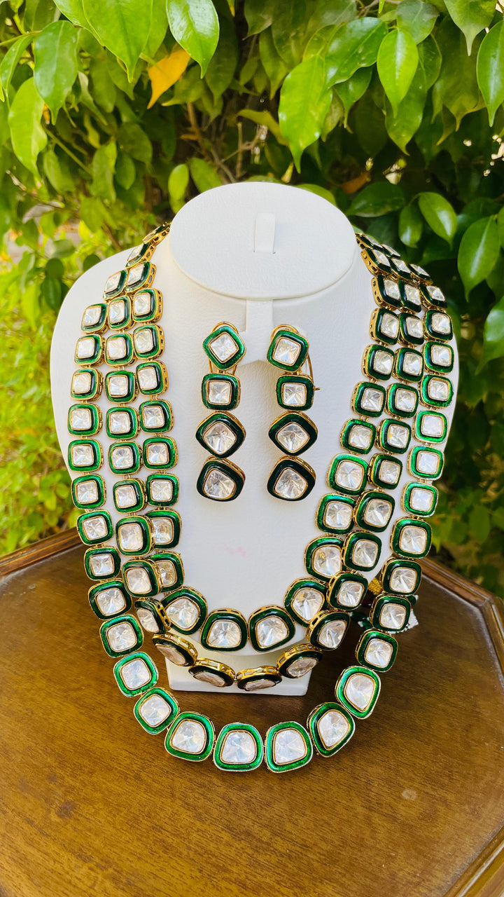 Moissanite Long Emerald Green Necklace Set | Inaayat by Divya Taimni