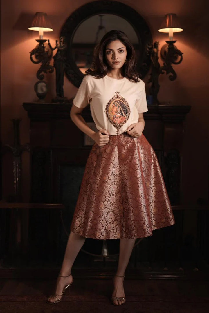 White Embroidered Padmini Miniature Designer T-Shirt | Duchess Kumari