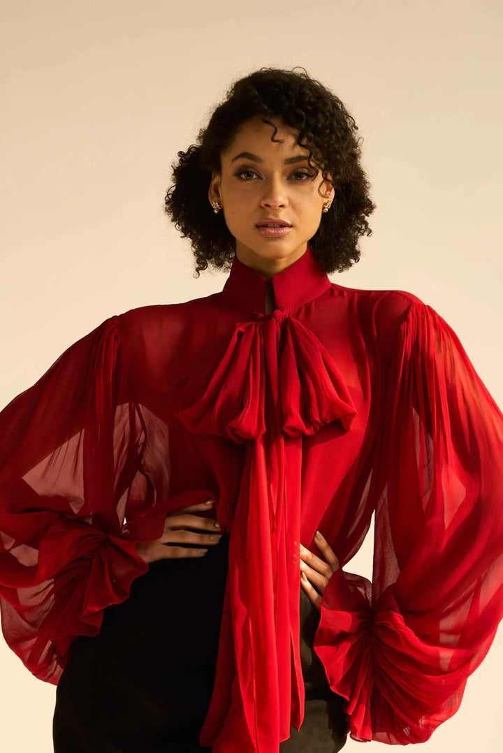 Monroe Red Georgette Blouse | Duchess Kumari