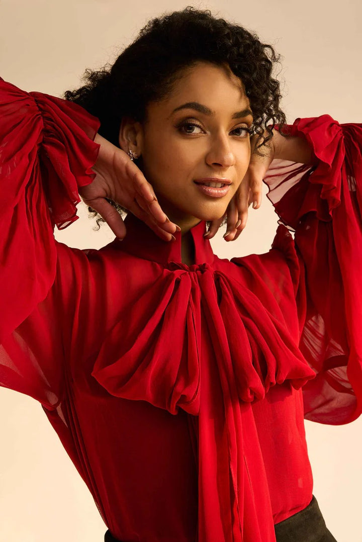 Monroe Red Georgette Blouse | Duchess Kumari