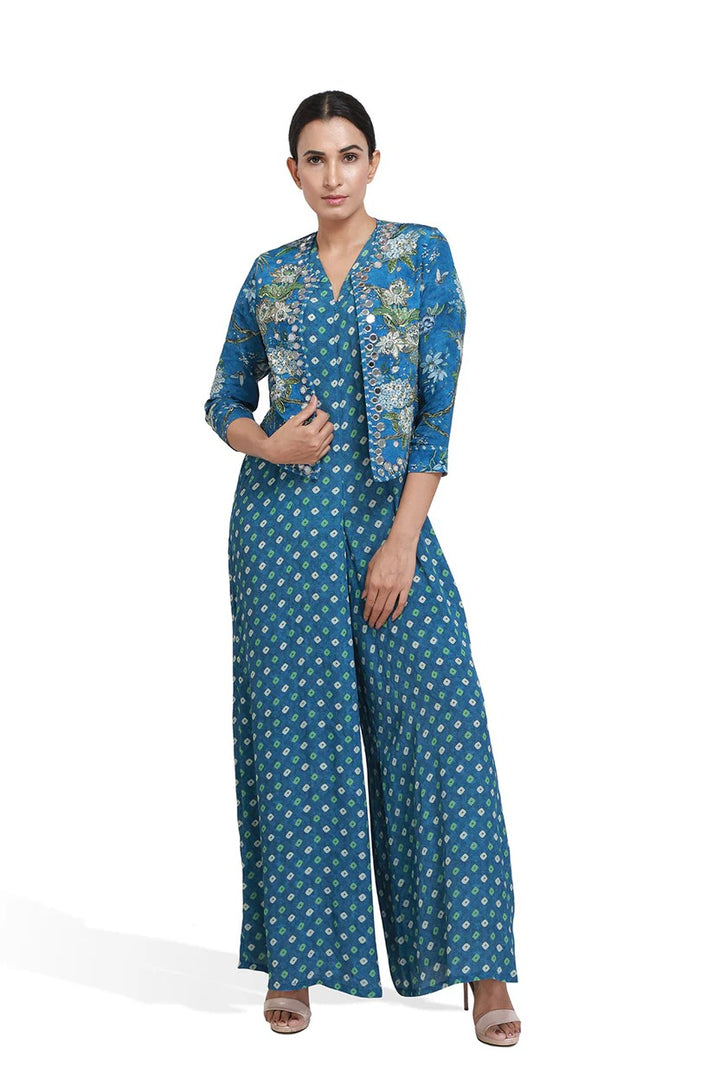Blue Bandhini Print Jumpsuit | The Bumble Bee