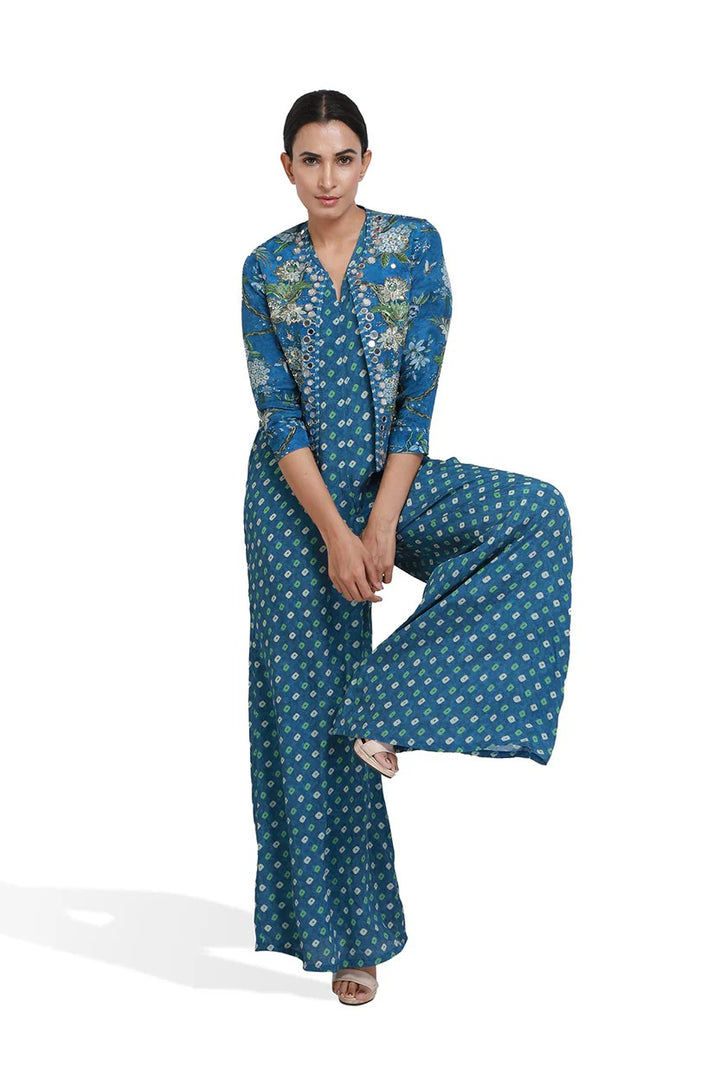 Blue Bandhini Print Jumpsuit | The Bumble Bee