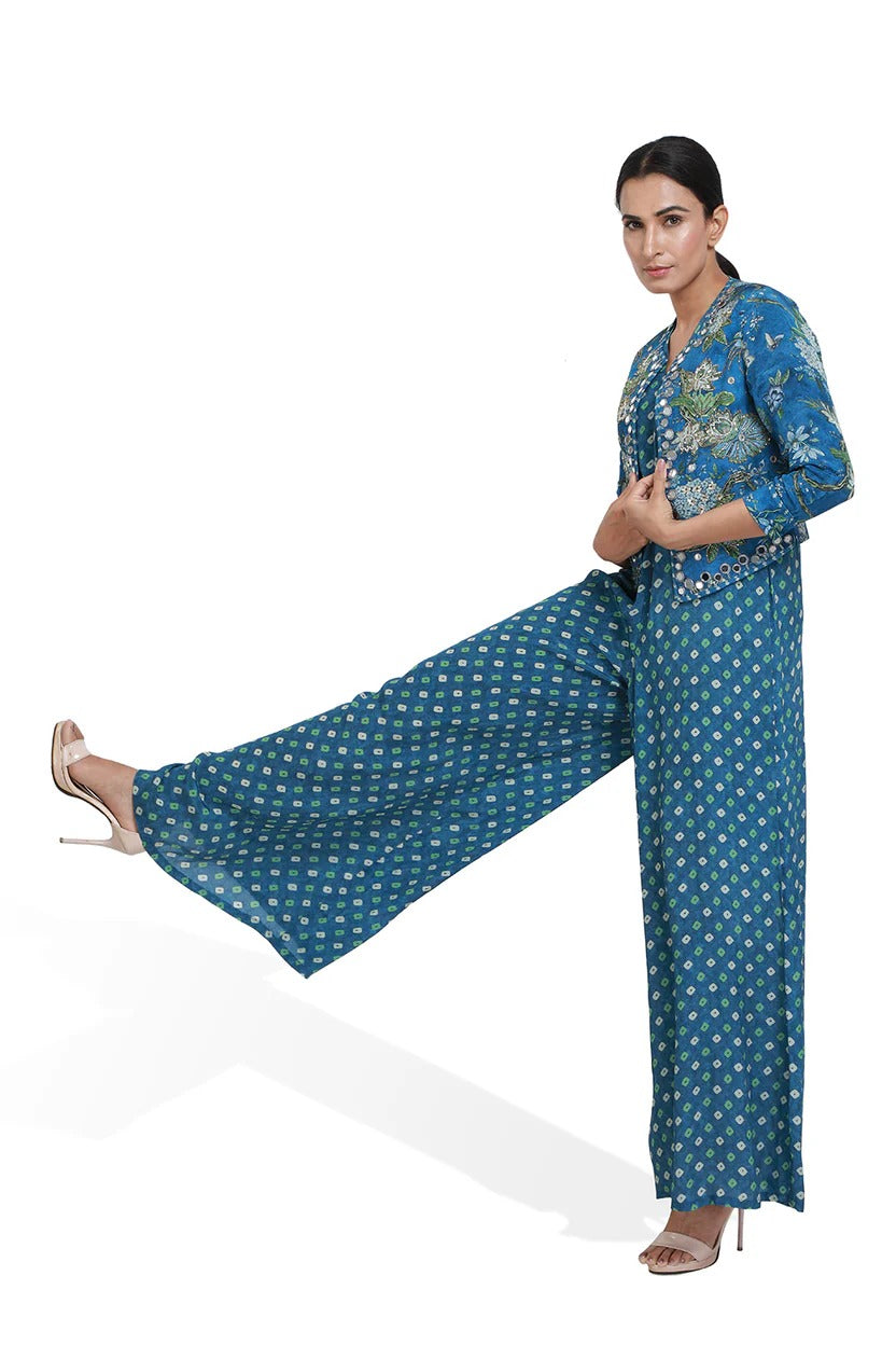Blue Bandhini Print Jumpsuit | The Bumble Bee