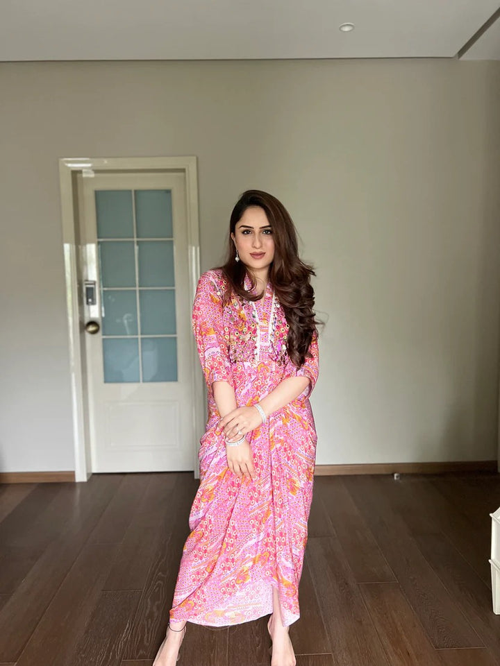 Pink Boho Print Drape Dress | The Bumble Bee