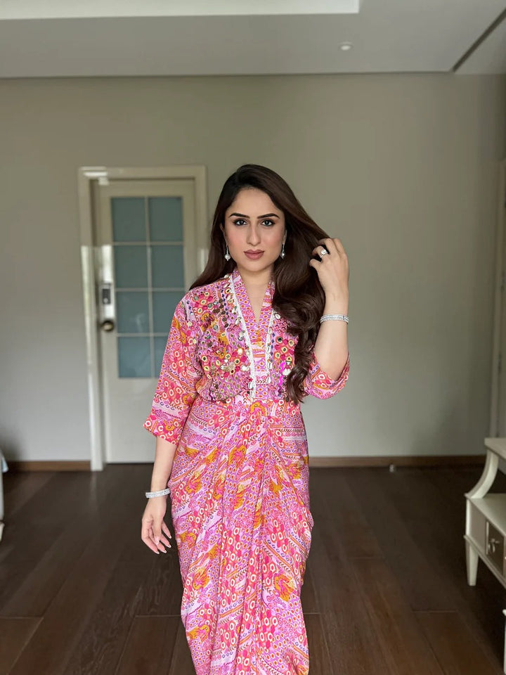 Pink Boho Print Drape Dress | The Bumble Bee