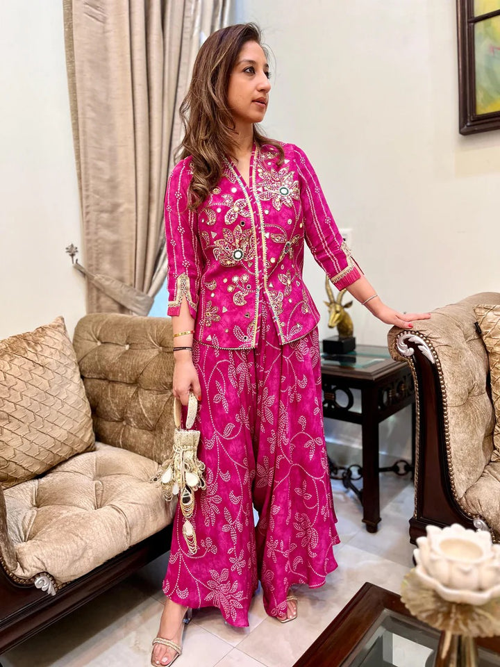 PINK FLORAL BANDHINI TOP & DRAPE PANT | The Bumble Bee