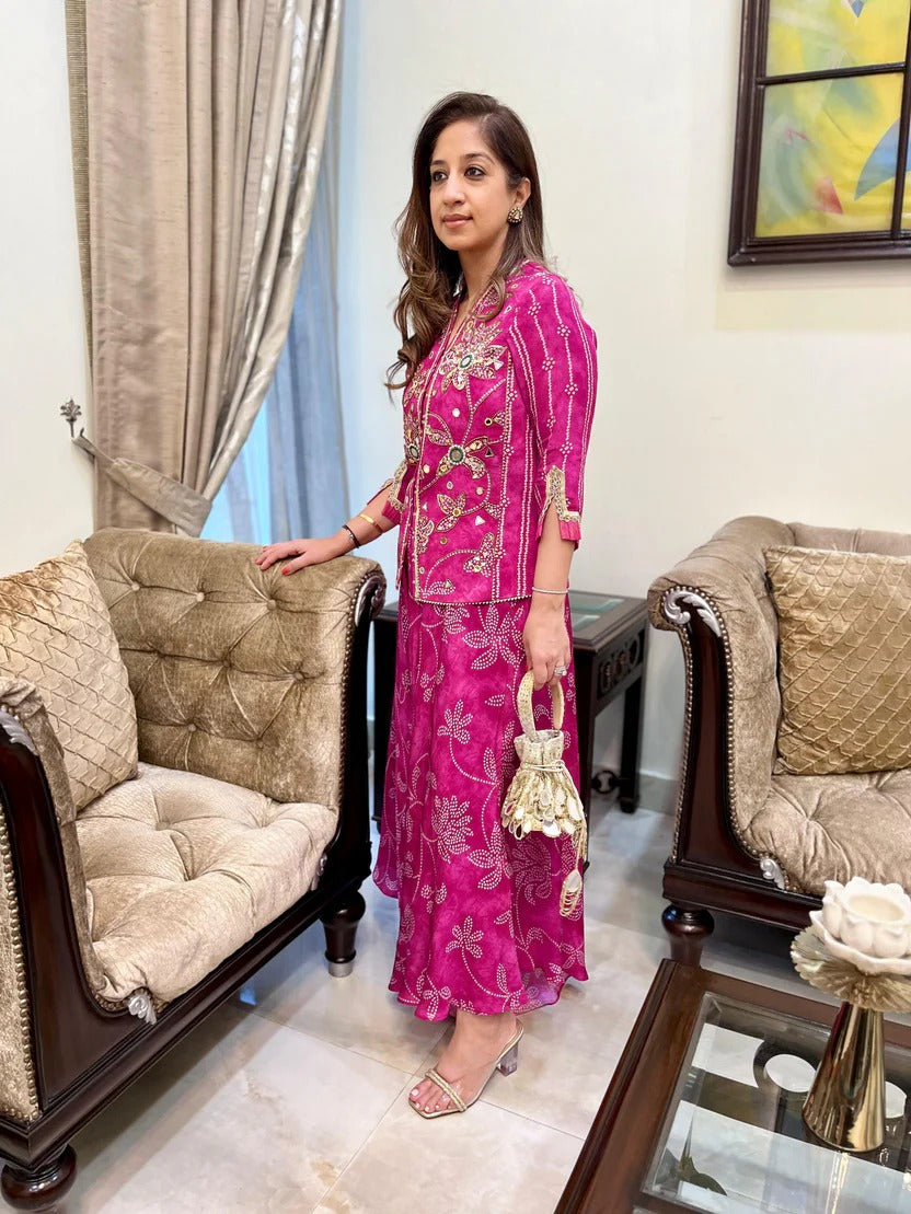 PINK FLORAL BANDHINI TOP & DRAPE PANT | The Bumble Bee