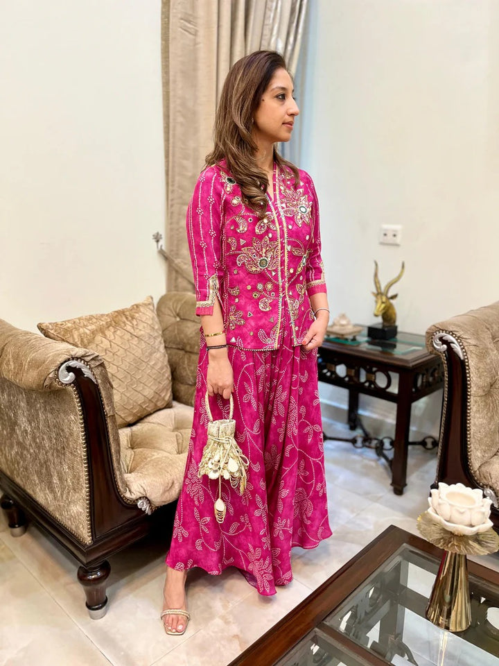 PINK FLORAL BANDHINI TOP & DRAPE PANT | The Bumble Bee