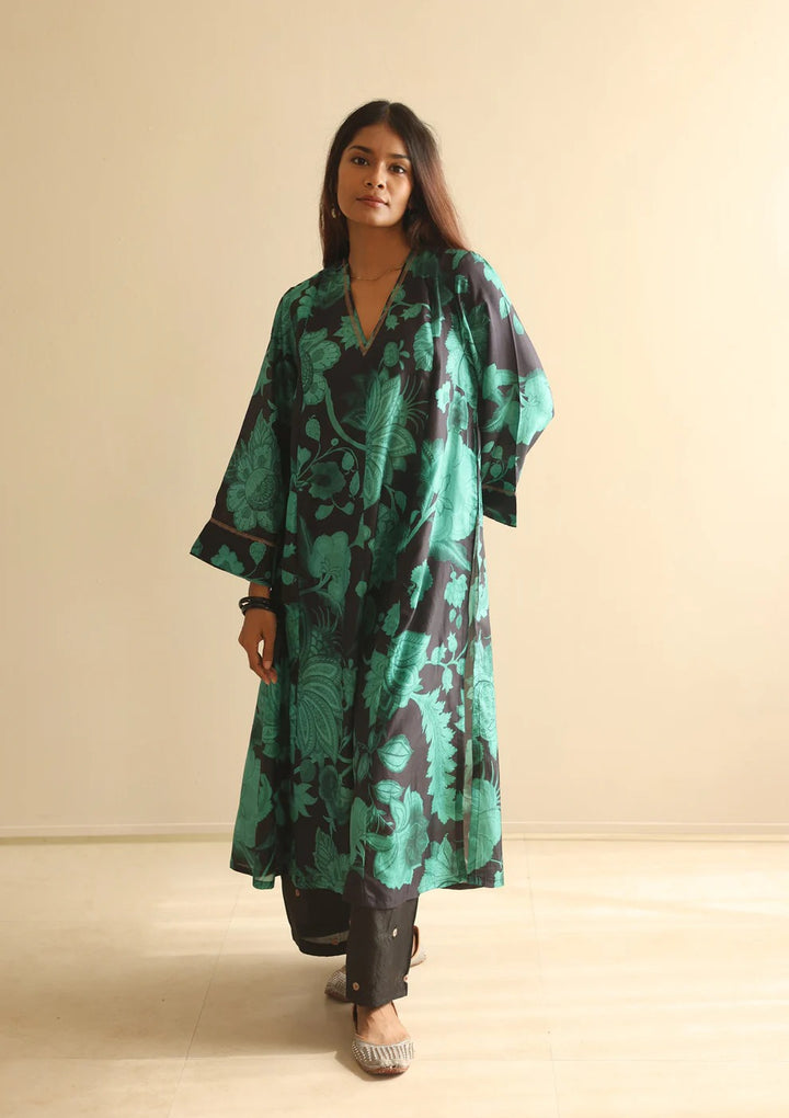 Midnight Black and Teal Bloom Co-ord Set | Andaaz by Jyoti Dhawan