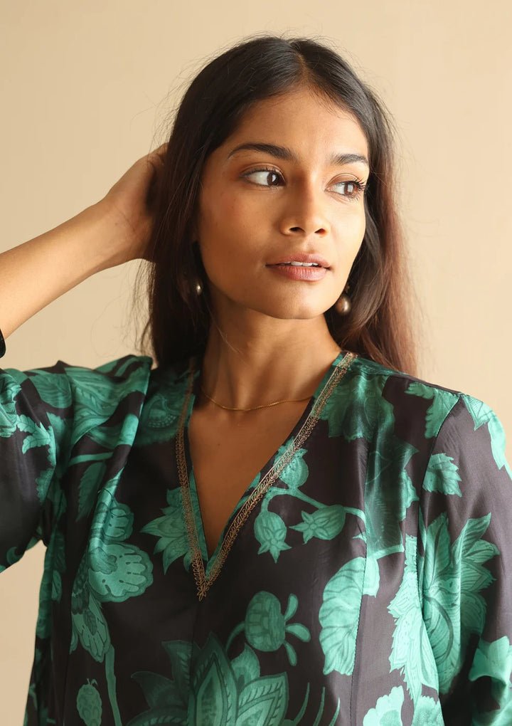 Midnight Black and Teal Bloom Co-ord Set | Andaaz by Jyoti Dhawan