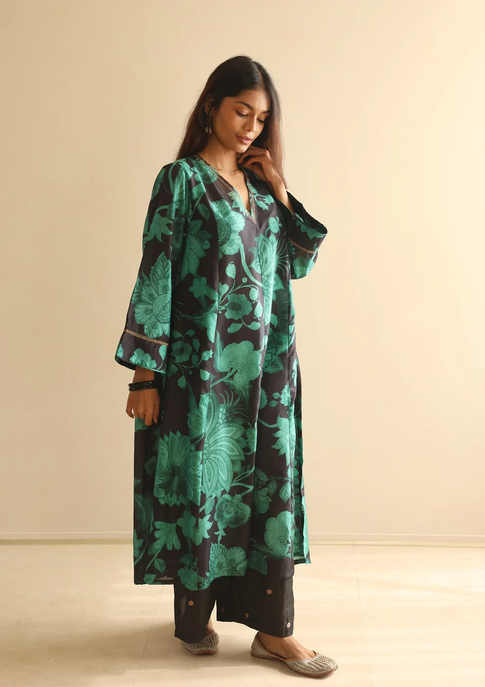 Midnight Black and Teal Bloom Co-ord Set | Andaaz by Jyoti Dhawan