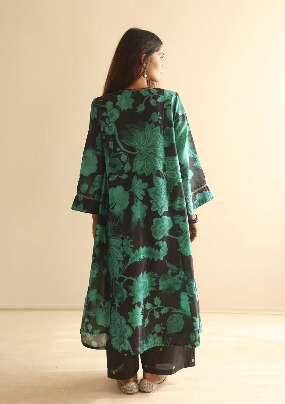 Midnight Black and Teal Bloom Co-ord Set | Andaaz by Jyoti Dhawan