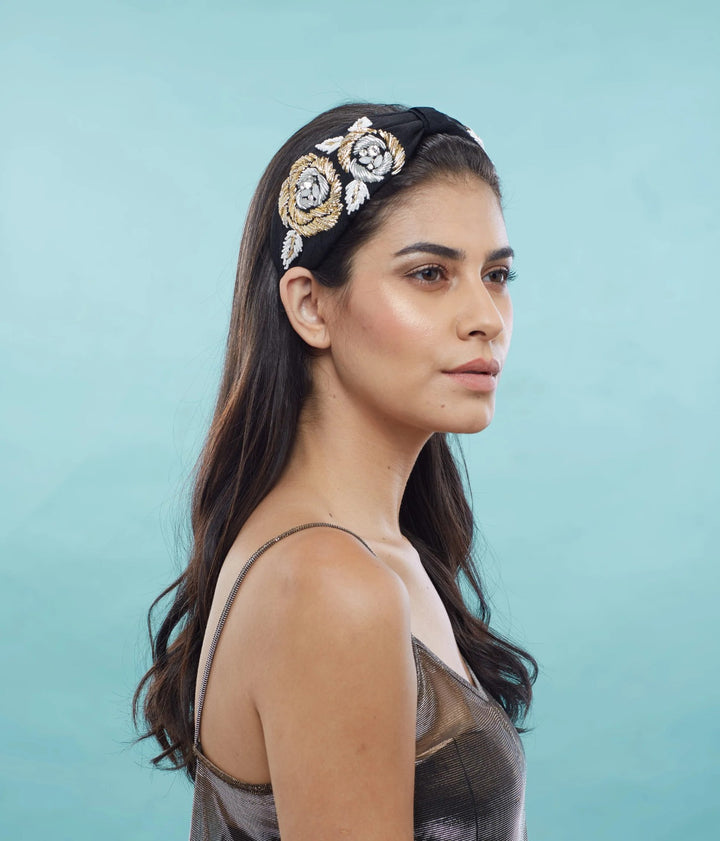 Jacqueline Black Hand Embellished Headband | Joey & Pooh