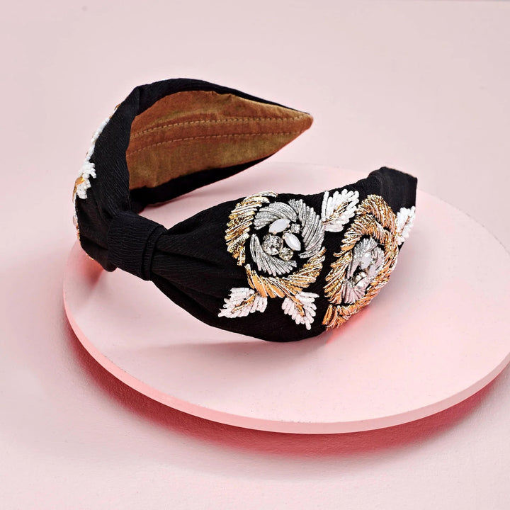Jacqueline Black Hand Embellished Headband | Joey & Pooh