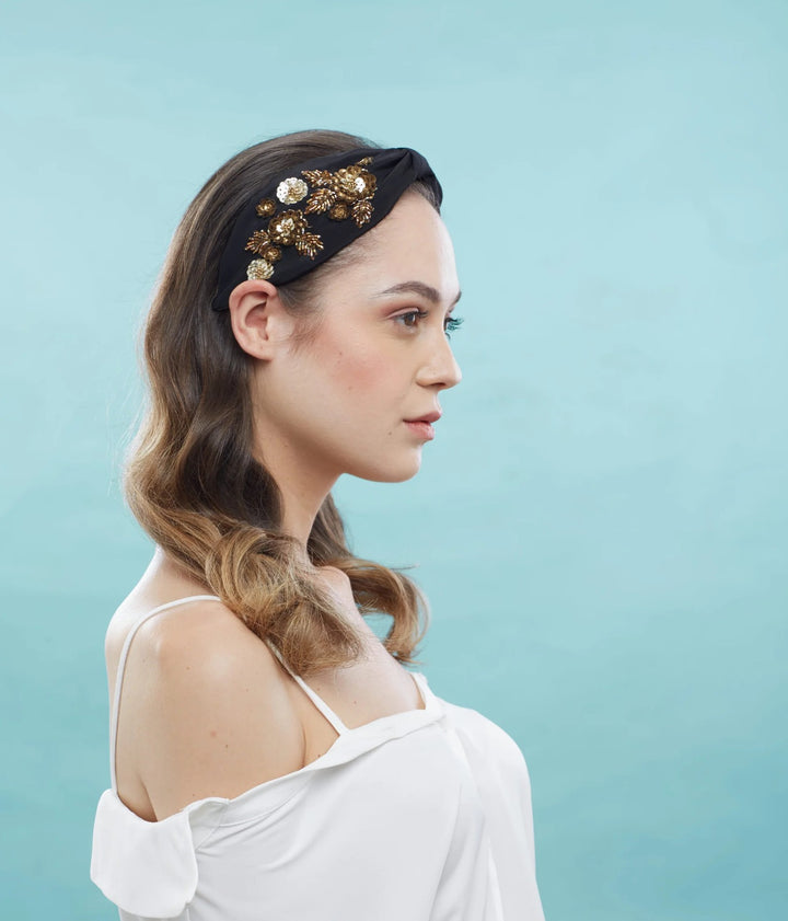 Kendall Black Hand Embellished Headband | Joey & Pooh