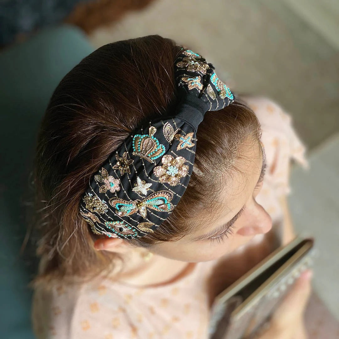 Charlotte Black Hand Embellished Headband | Joey & Pooh