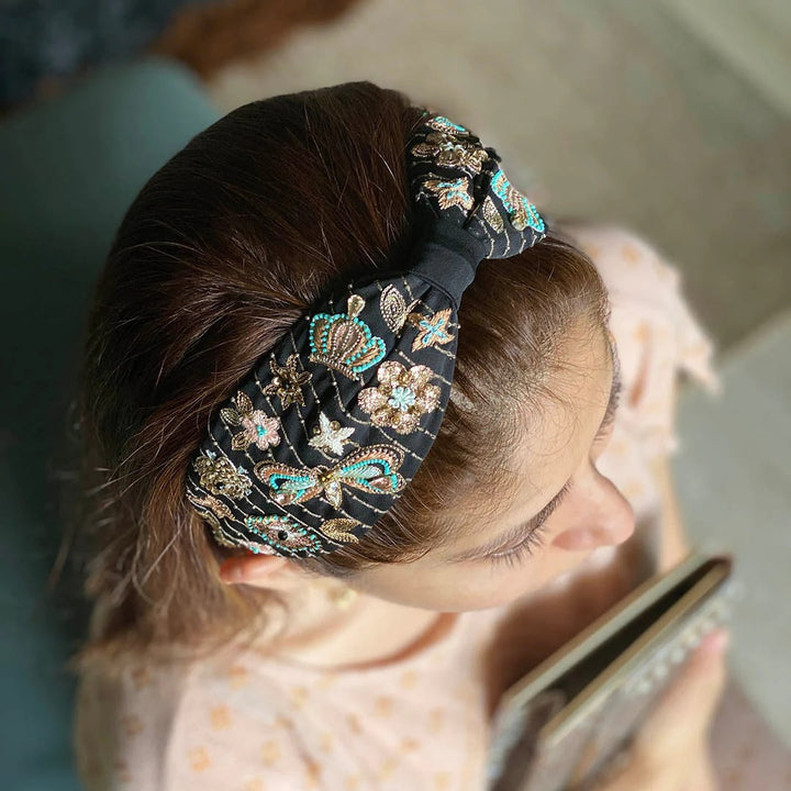 Charlotte Black Hand Embellished Headband | Joey & Pooh