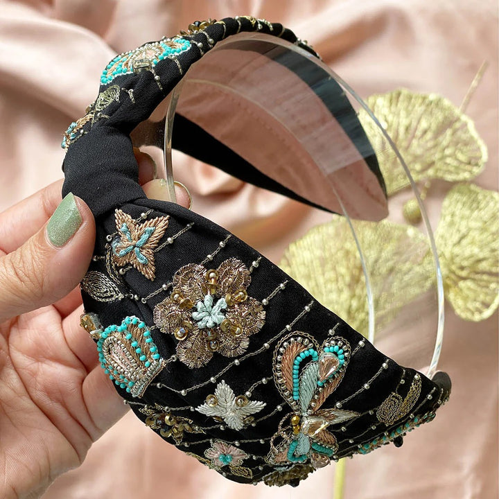 Charlotte Black Hand Embellished Headband | Joey & Pooh